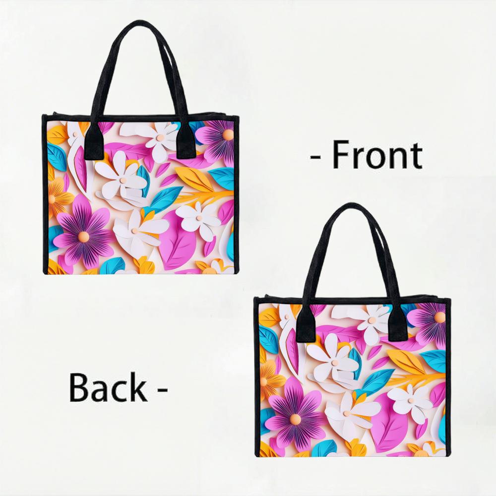  Floral Print Tote Bag Fashion Canvas Shoulder Handbag for Daily Use