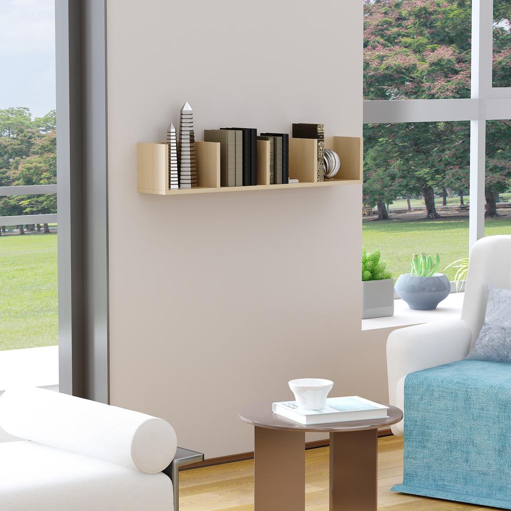 Wall Mount 84 CD / 56 DVD/Blu-ray/ Media Storage Rack 4 Cubes Wooden Shelf Organizer Unit Bookcase Display, Natural
