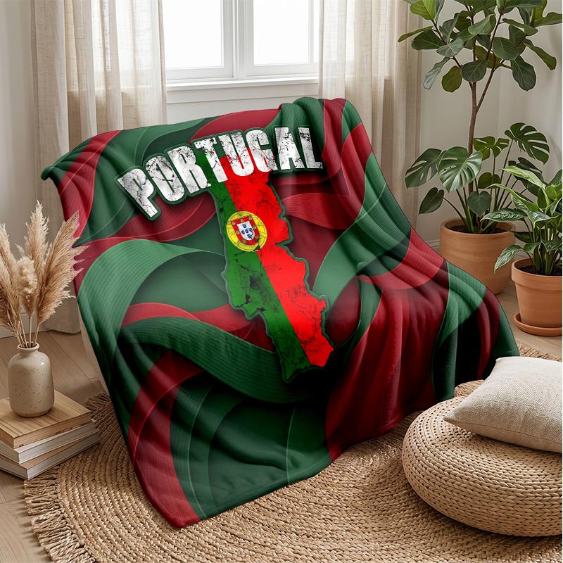 Portugal Football Printed Flannel Blanket Skin Friendly Warm Decorative Throw for Indoor Couch Bed Daily Use