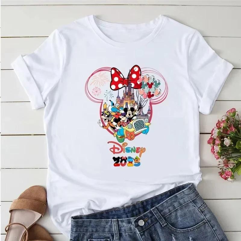 Trip 2025 Printed T-shirt Mickey Minnie Mouse White T-Shirts Unisex Short Sleeves Clothing Fashion Female Streetwear Tops
