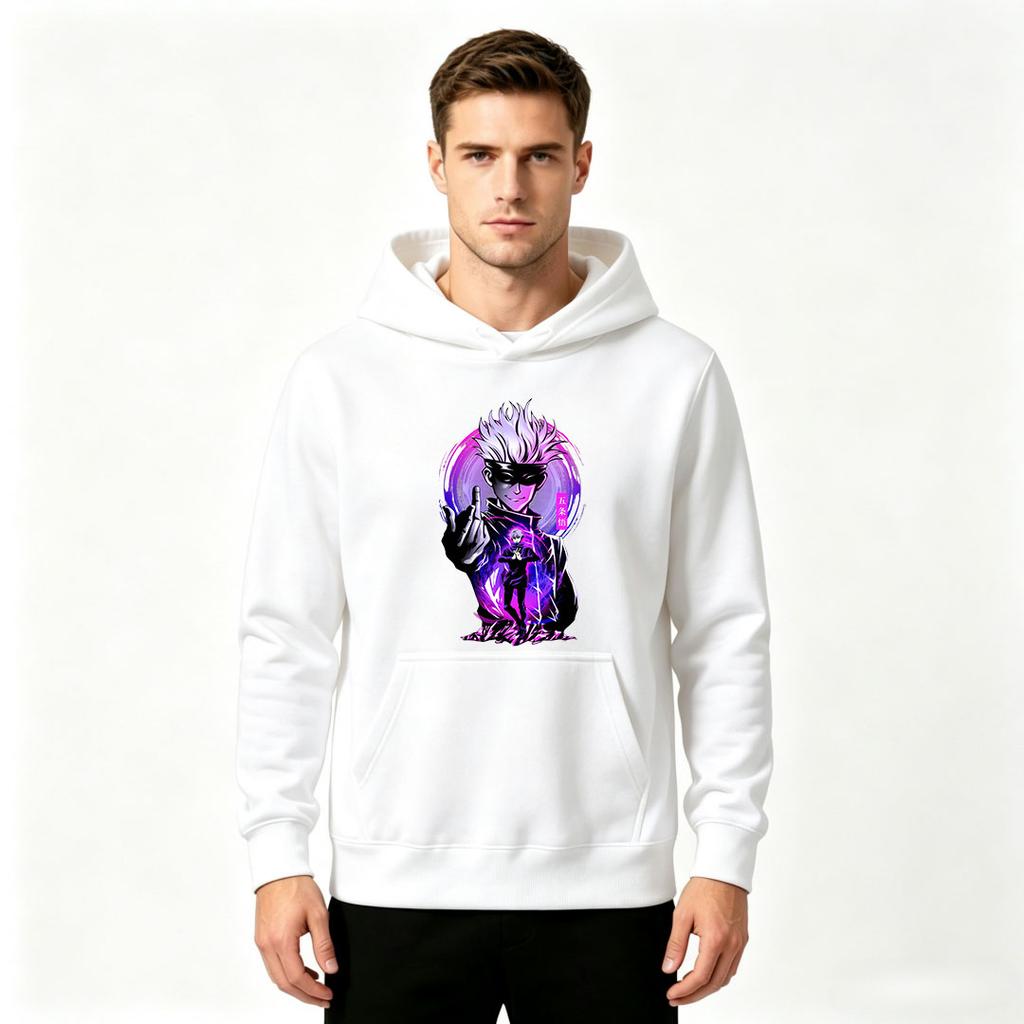 Men Anime Satoru Gojo Print Pullover Hoodie Casual Long Sleeve Streetwear Sweatshirt