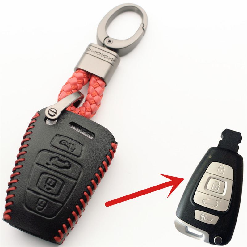 

FLYBETTER Genuine Leather 4Button Smart Remote Key Case Cover For Hyundai Veracruz L581