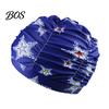 Soft Swim Cap Cloth Swimming Pool for Women, Breathable Colorful Ruffle Loose Fit Cap, Elastic Ear Protection Short Long Hair Bathing Hat