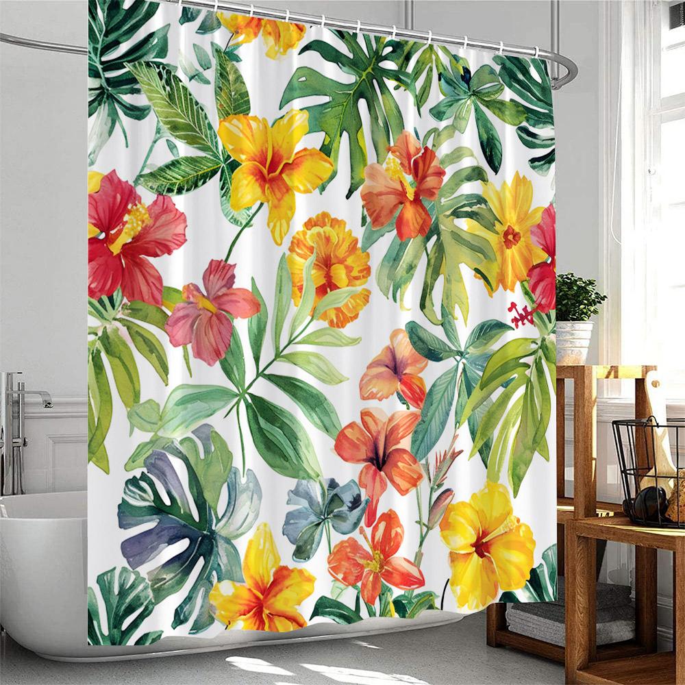 

Green Plants Shower Curtain Tropical Leaves Cactus Succulent Flower Botanical Bathroom Decor Polyester Bathtub Curtain With Hook W60H190(CM)-1 Pcs