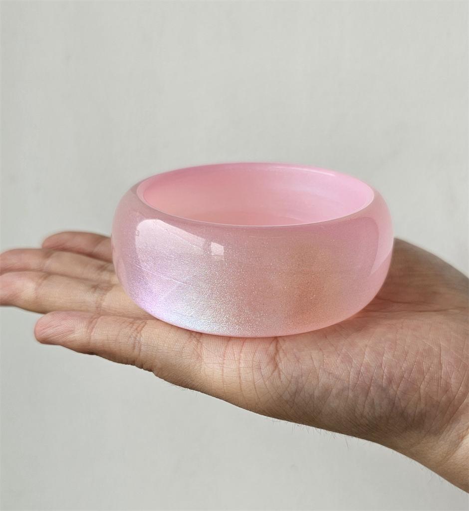 Round Jelly Colored Shiny New Powder Acrylic Bangle Exquisite Bracelet Simple Geometry Beautiful Wide Face Resin Trend Bracelet