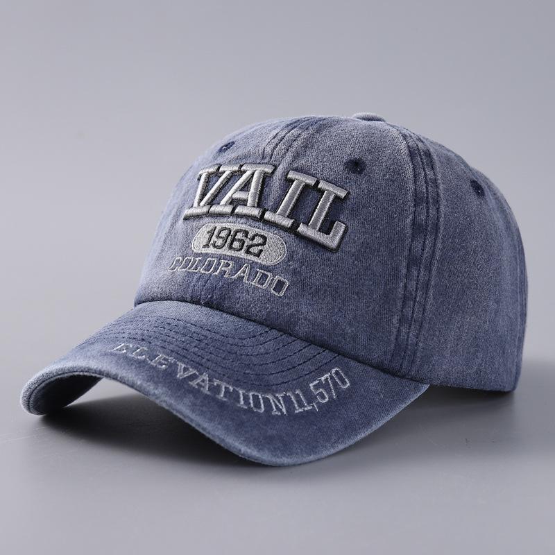 Cappellino da baseball con ricamo tridimensionale di lettera in denim di puro cotone lavato con visiera curva cappellino lotto in stock