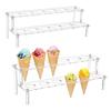 2sets 2-Tier Acrylic Ice Cream Display Riser Stands Ice Cream Cone Holders Clear 30x10.5x10cm