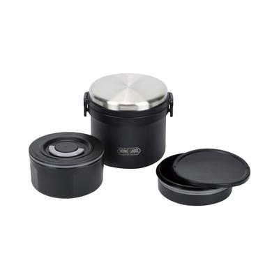 Pearl Metal Lunch Jar 1000 Bento Box, Stainless Steel, Heat and Cold Insulation, Black, Home Label, HB-5665