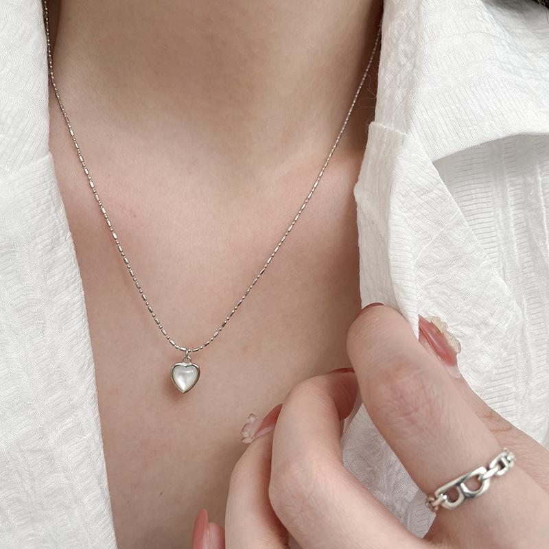 

925 Sterling Silver Heart Pendants 45CM Length Chain Necklaces For Women Vintage Jewelry Charms Accessories Jewellery золотистий