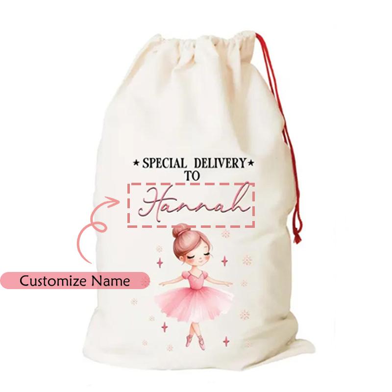 

Personalised Ballet Dancer Ballerina Santa Sack Christmas Stocking Merry Xmas Eve Children Kid Girl Gift Toy Bag Back To School 30x40cm&message us the name