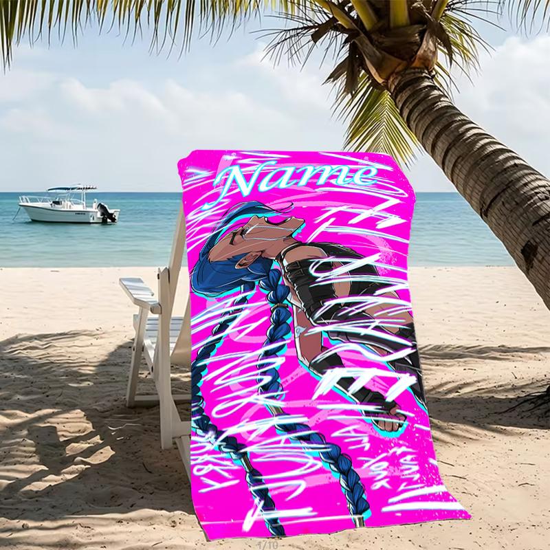 Customizable personalized beach towels Jinx themed designs.Suitable for the beach, yoga, sports;ideal as beach accessories