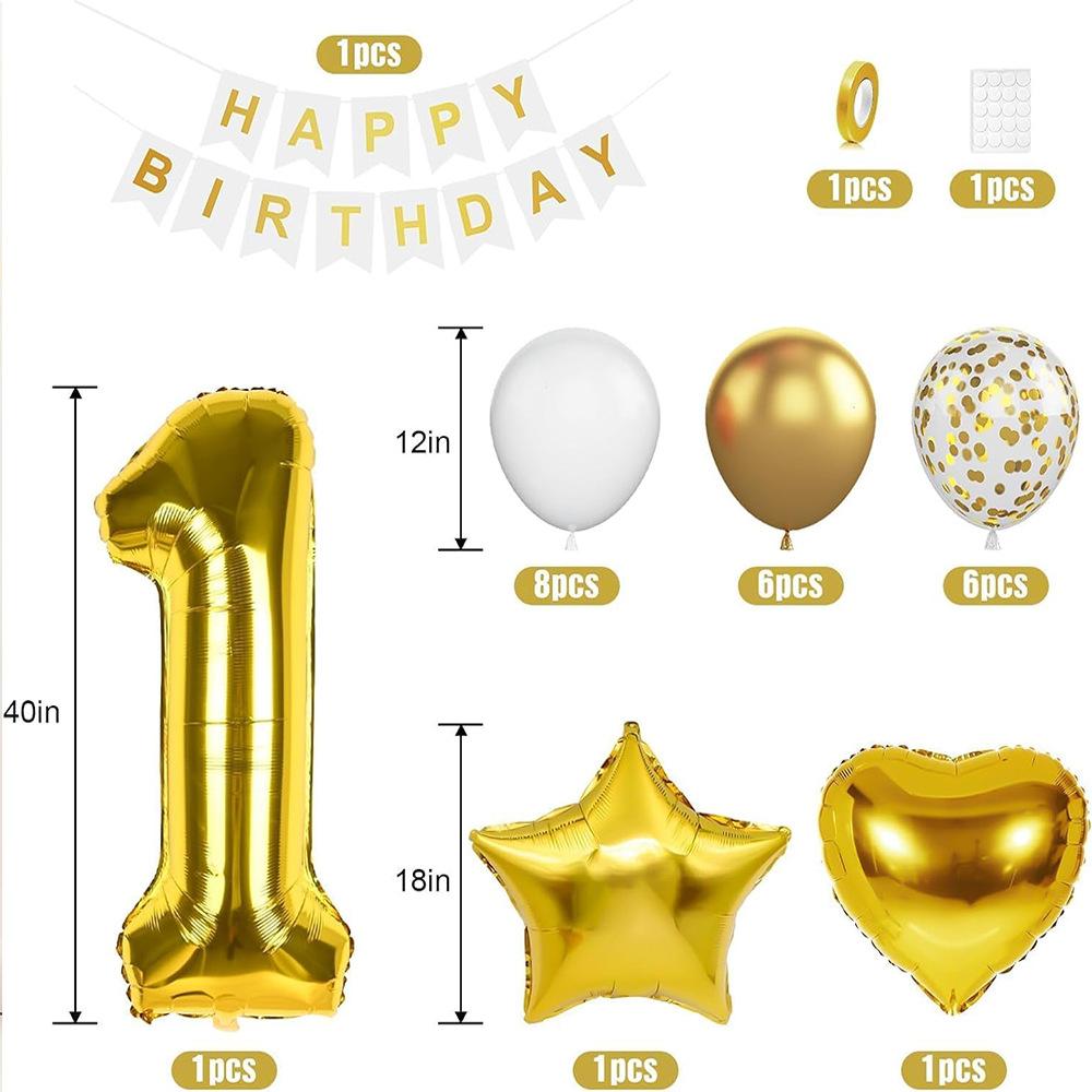 Pearlescent Digital Balloon Star Shaped Aluminum Foil Balloon Set Baby Birthday Party Decoration One Year Decoration Banner