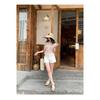 New Lace Spliced Puff Sleeve Chiffon Blouse for Women, Summer Tencel Ramie Short Top