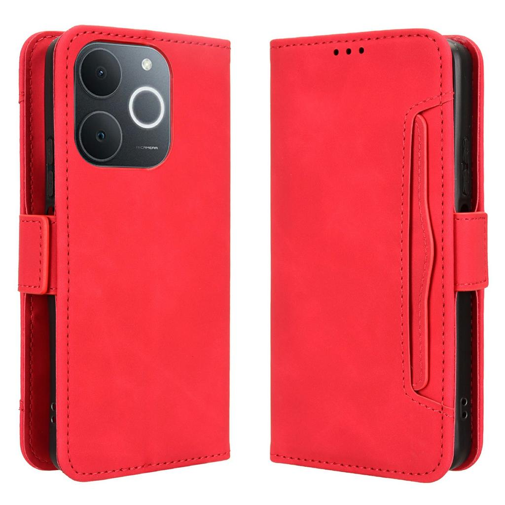 Leather Case for Realme Note 70T 4G/Narzo 80 Lite 4G/Realme C71 4G (India) Phone Wallet Cover with Multiple Card Slots - Red