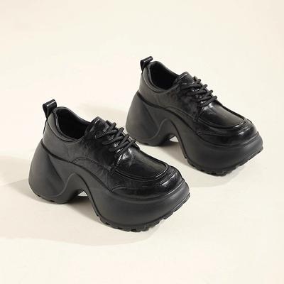 Black British Style Small Leather Shoes, New Retro Platform Heightened Mary Jane Shoes