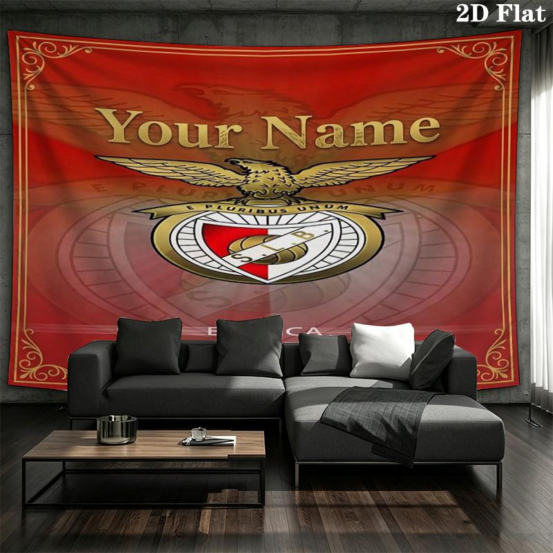 Benfica Crest Custom Name Wall Tapestry Aesthetic Wall Hanging Printed Fabric Blanket Decorative Tapestries For Bedroom Living Room Home Decor