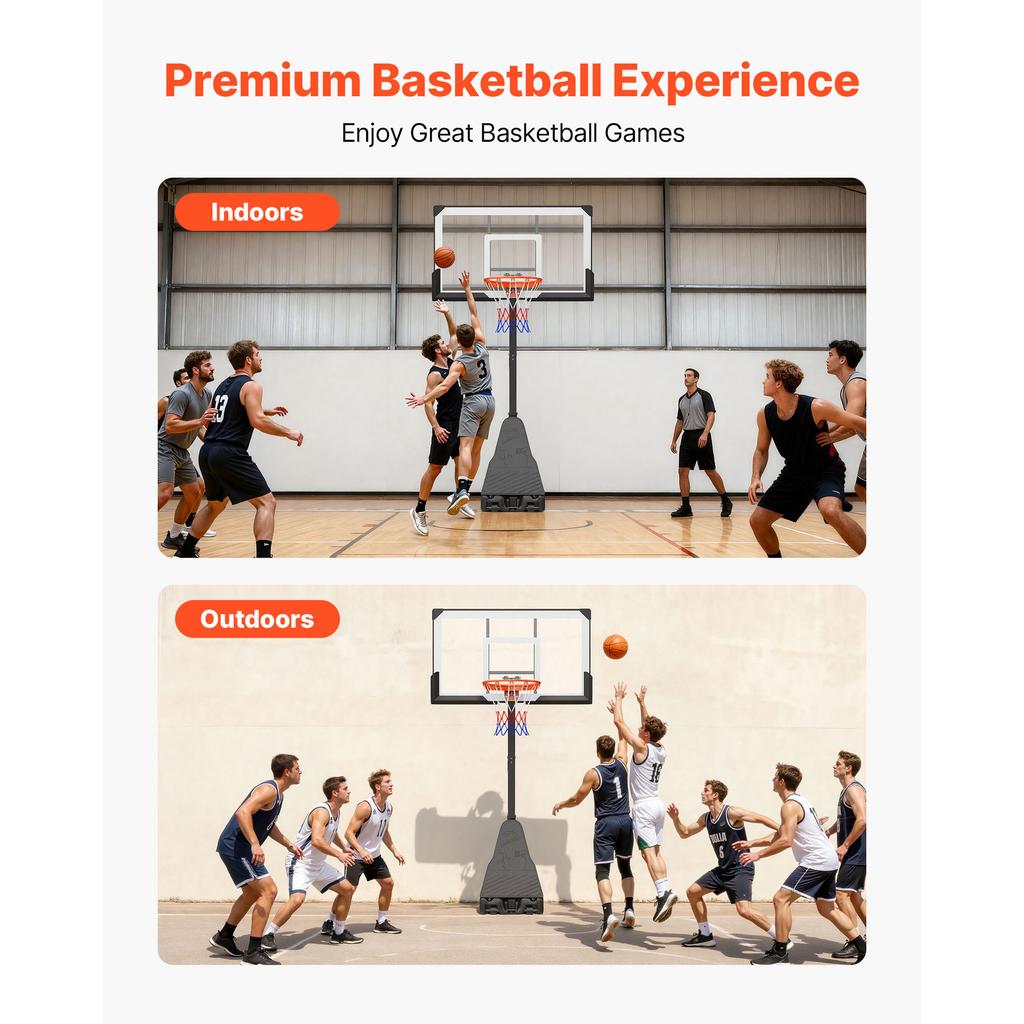 SucceBuy Portable Basketball Stand 7.55 to 10 ft Height Adjustment with 54 inch PC Backboard for Kids Adults in Schools Parks