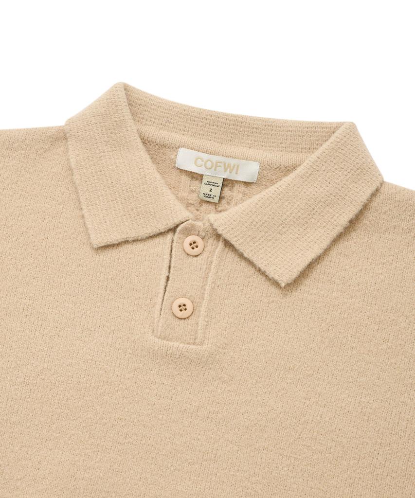 COFWI Wool Button Knit Polo Shirt Beige