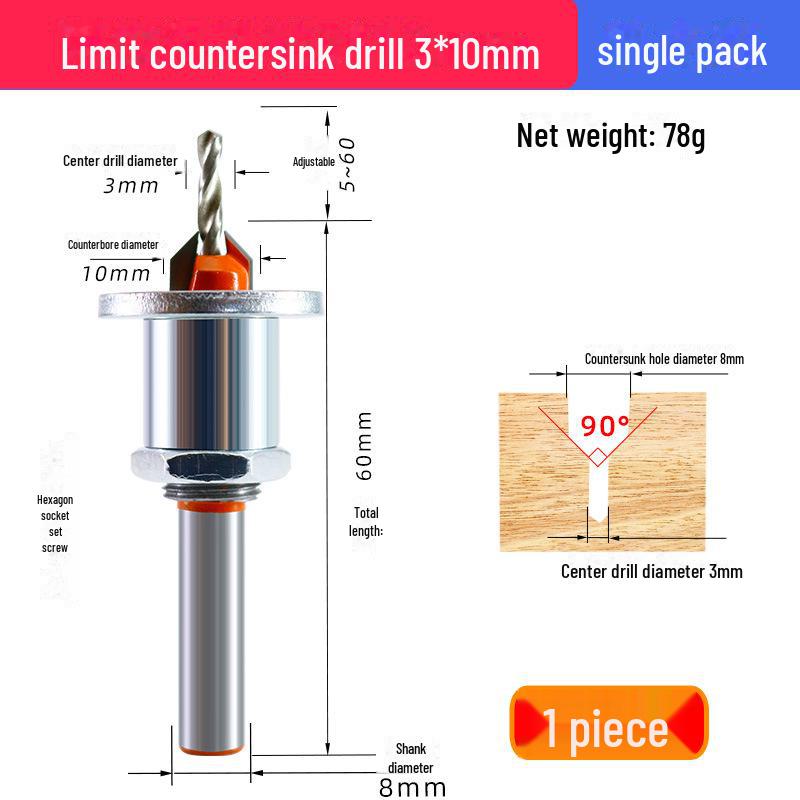 Alloy Countersink Drill Head with Limiter for Woodworking and Screw Installation