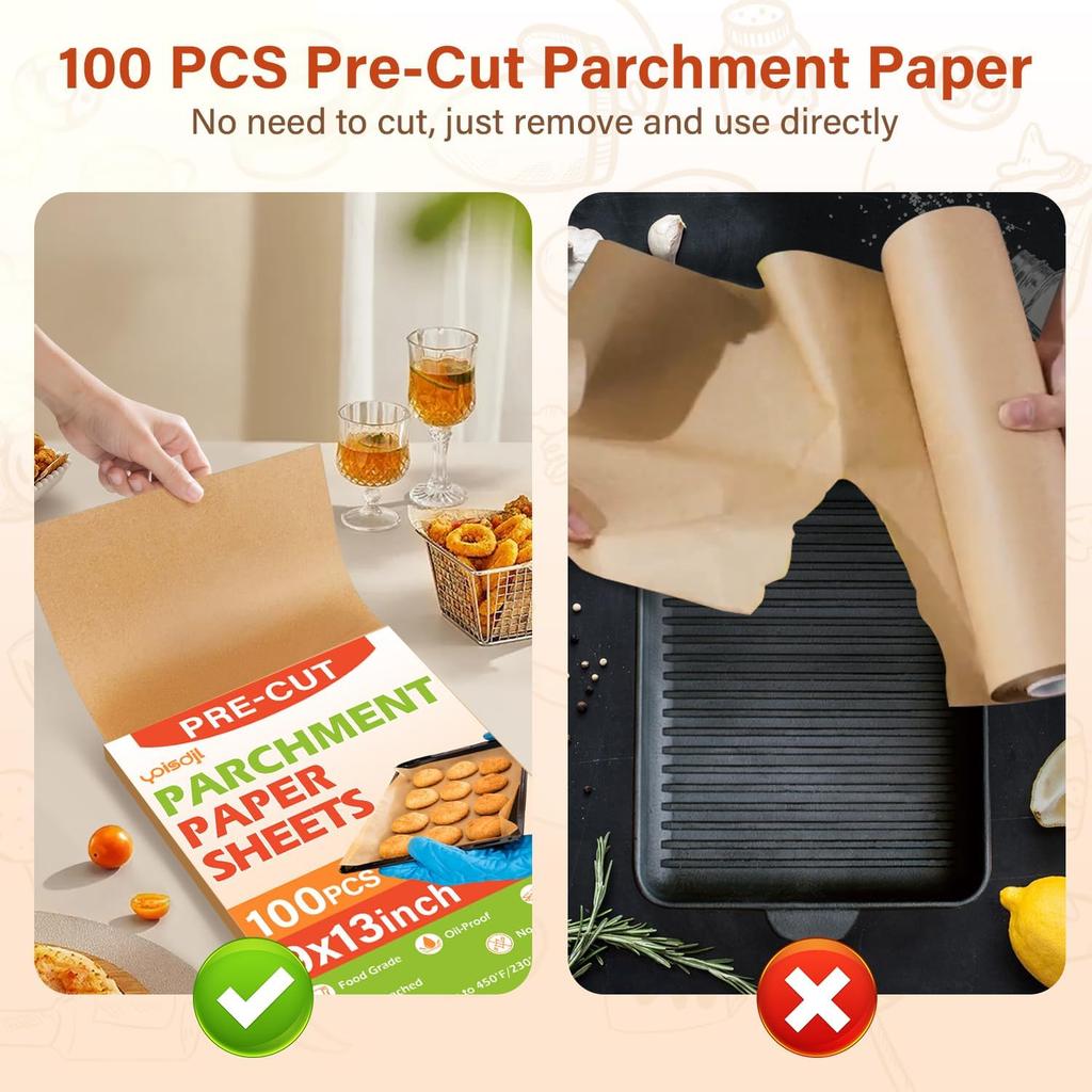 Parchment Paper, Parchment Paper Sheets For Baking, 9x13 In Precut Baking Parchment For Baking, Grilling, Air Fryer, Steaming, Unbleached Parchment