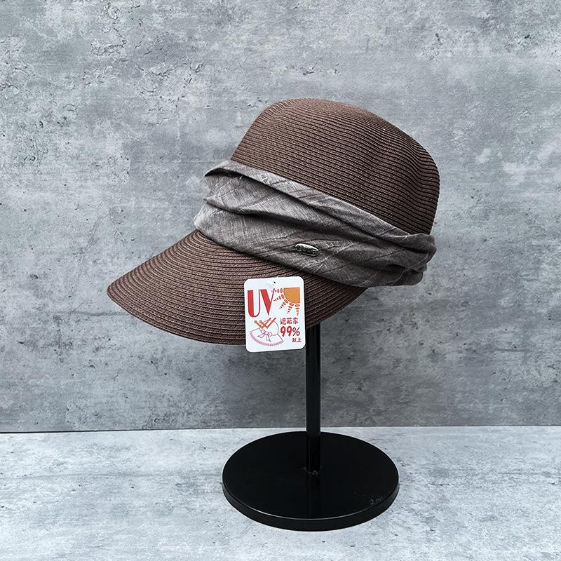 

Japanese Design Sense Linen Fold Splicing Straw Equestrian Hat Women S Literary Leisure Retro Sunscreen Cap Spring And Summer M（56-58cm）