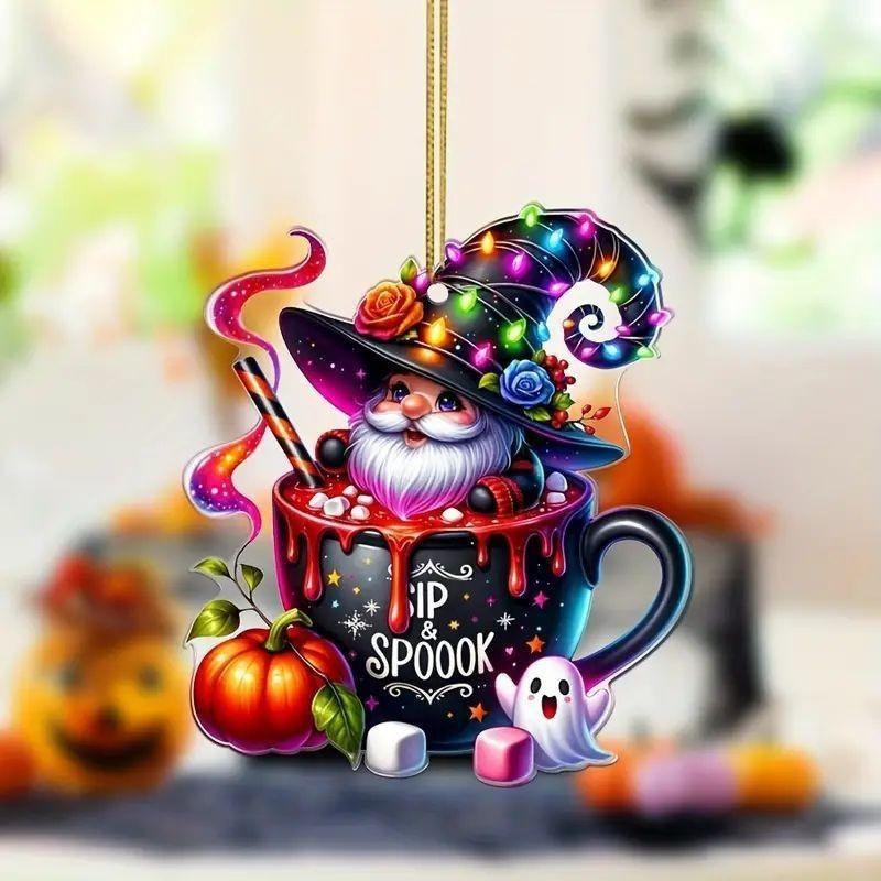 Candy Santa Halloween Claus Design Acrylic Flat Surface Pendant For Decor Car