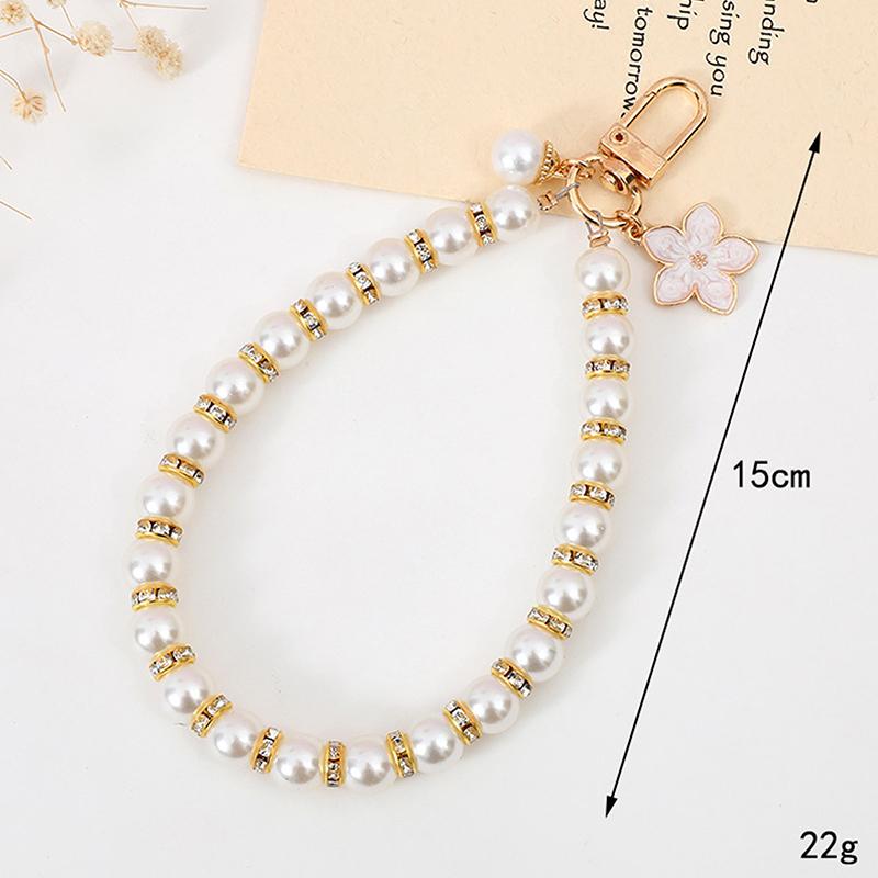 Cute Imitation Pearl Beads Chain Pendant Phone Keychain Bag Hangings Key Chain Mobile Phone Camera Wrist Strap Anti-Lost Pendant