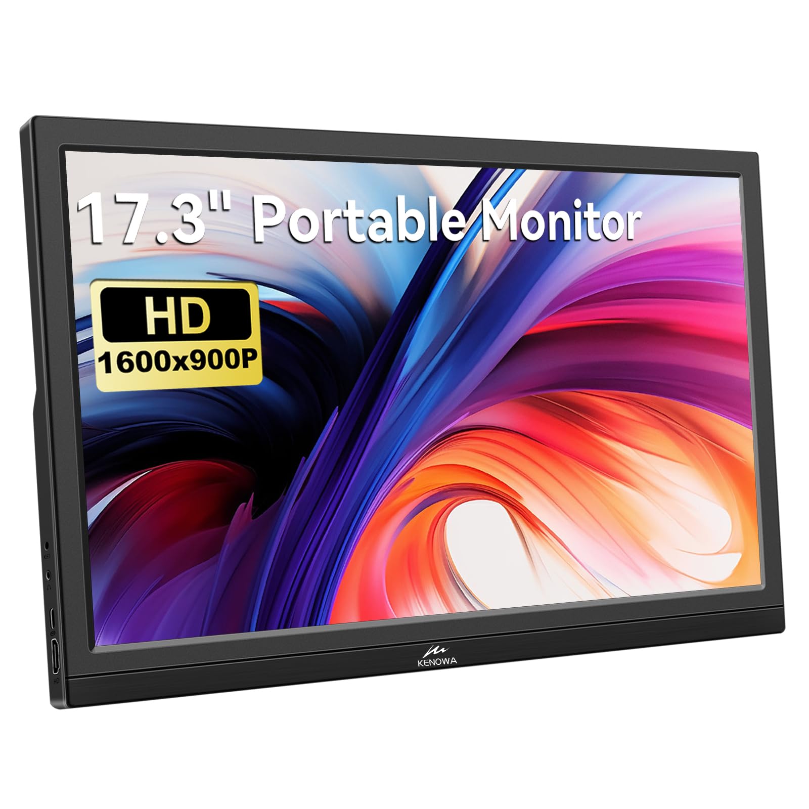 

PC Monitor Inch Kenowa Freestanding Portable Monitor HD 1600x900 TN Panel Full View Mobile Display Thin Lightweight USB HDMI Compatible with Business чорний