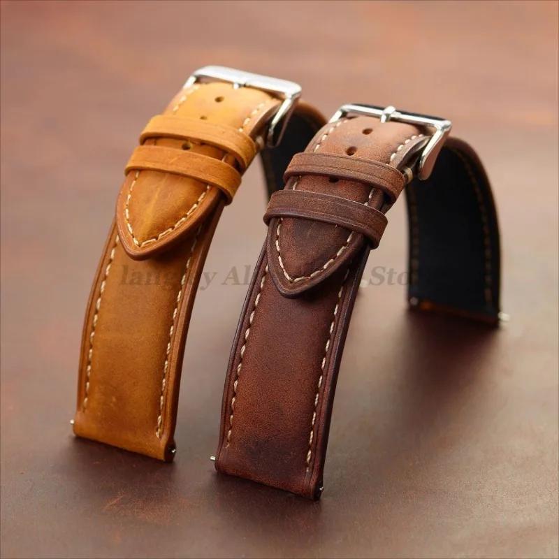 Leather Watch Strap 14mm 16mm 18mm 20mm 22mm 24mm for Samsung Galaxy Watch7/6/5/4 Vintage Brown Quick Release Universal Bracelet