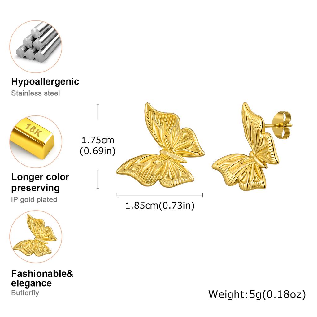 Fashion Stainless Steel Butterfly Earrings,18K Gold Plated Waterproof Earrings for Women,New Trendy Charm Jewelry Gift