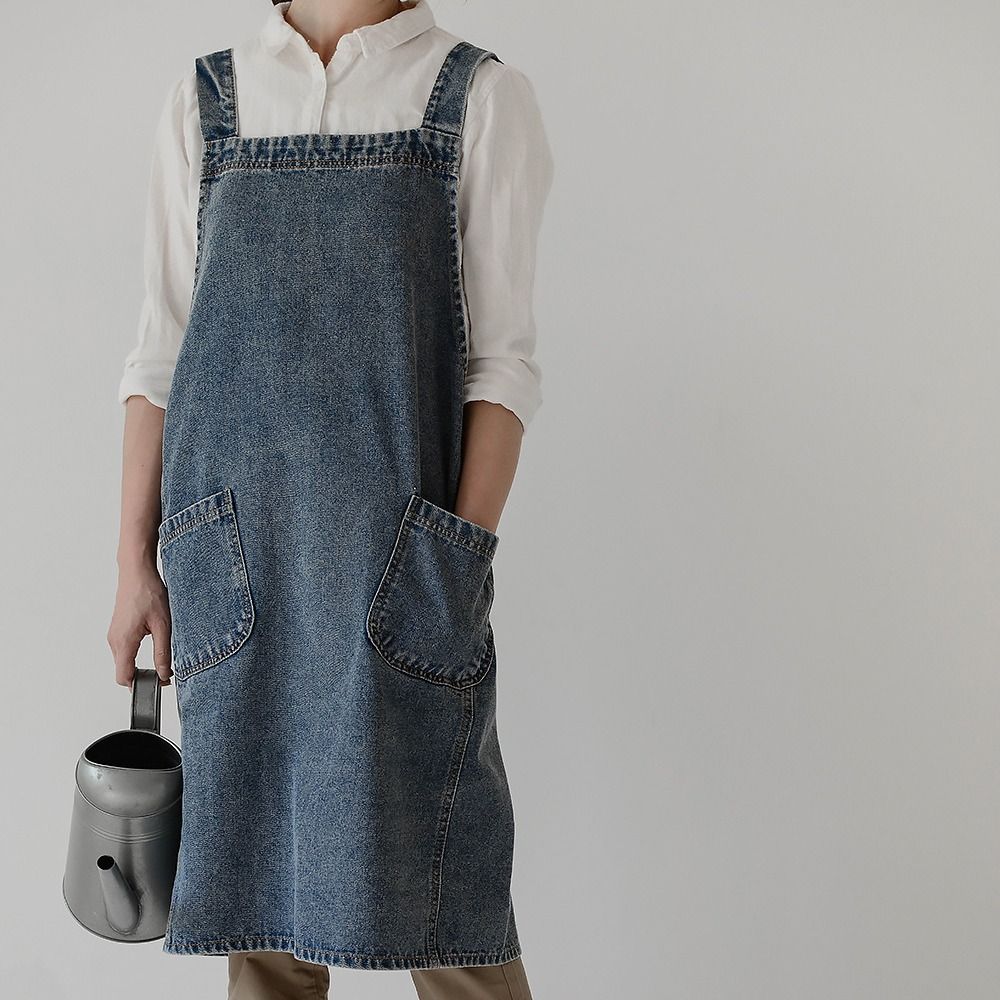Elegant Kitchen Cooking Apron Oil-Proof Artist Flower Shop Apron Ladies Denim Apron  Restaurant Use