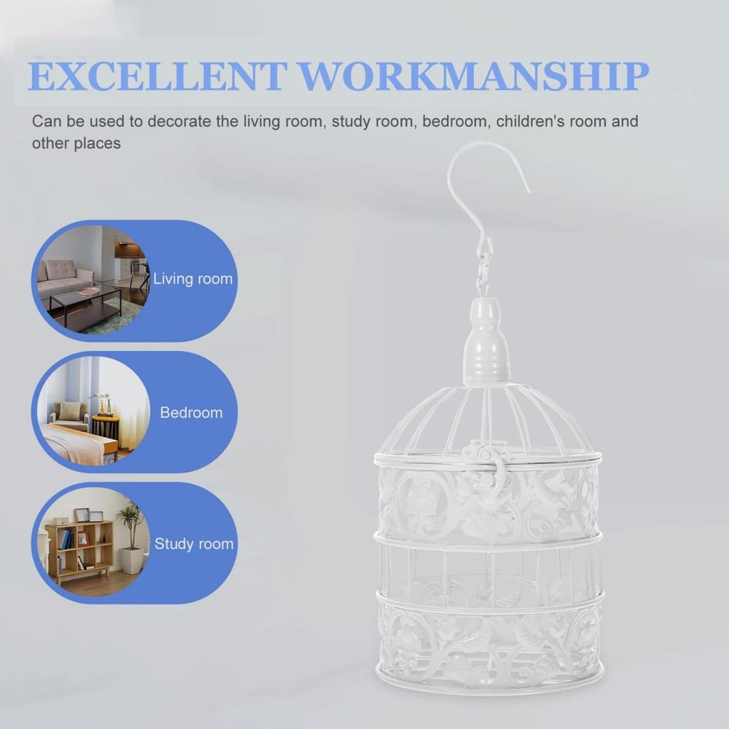 Wedding Decor Bird Cage White Metal Vintage Bird Cage European-Style Decor Birdcage Wedding Decoration Adorn, 12.59x5.51x5.51 Inches