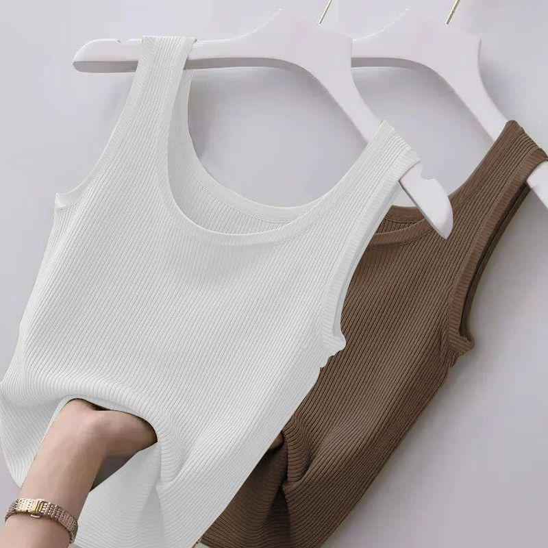 Ribbed Ice Silk Plus Size Tank Top for Women - Sleeveless, Slim Fit, Ideal for Layering or Wearing Alone in Spring/Summer. No Chest Pads.