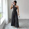 Tuta Larga Vintage con Stampa Pois e Scollo all'Americana con Laccio