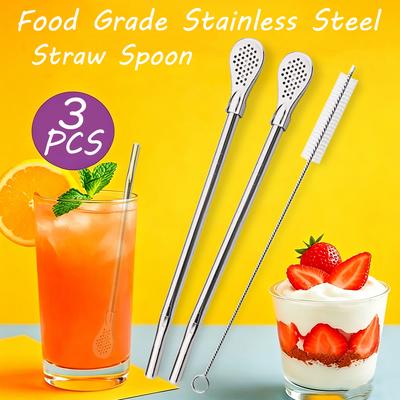 3Pcs Bombilla Filter Straw Stainless Steel Straw Spoon Tea Filter Yerba Mate Straw Reusable Bar Accessories
