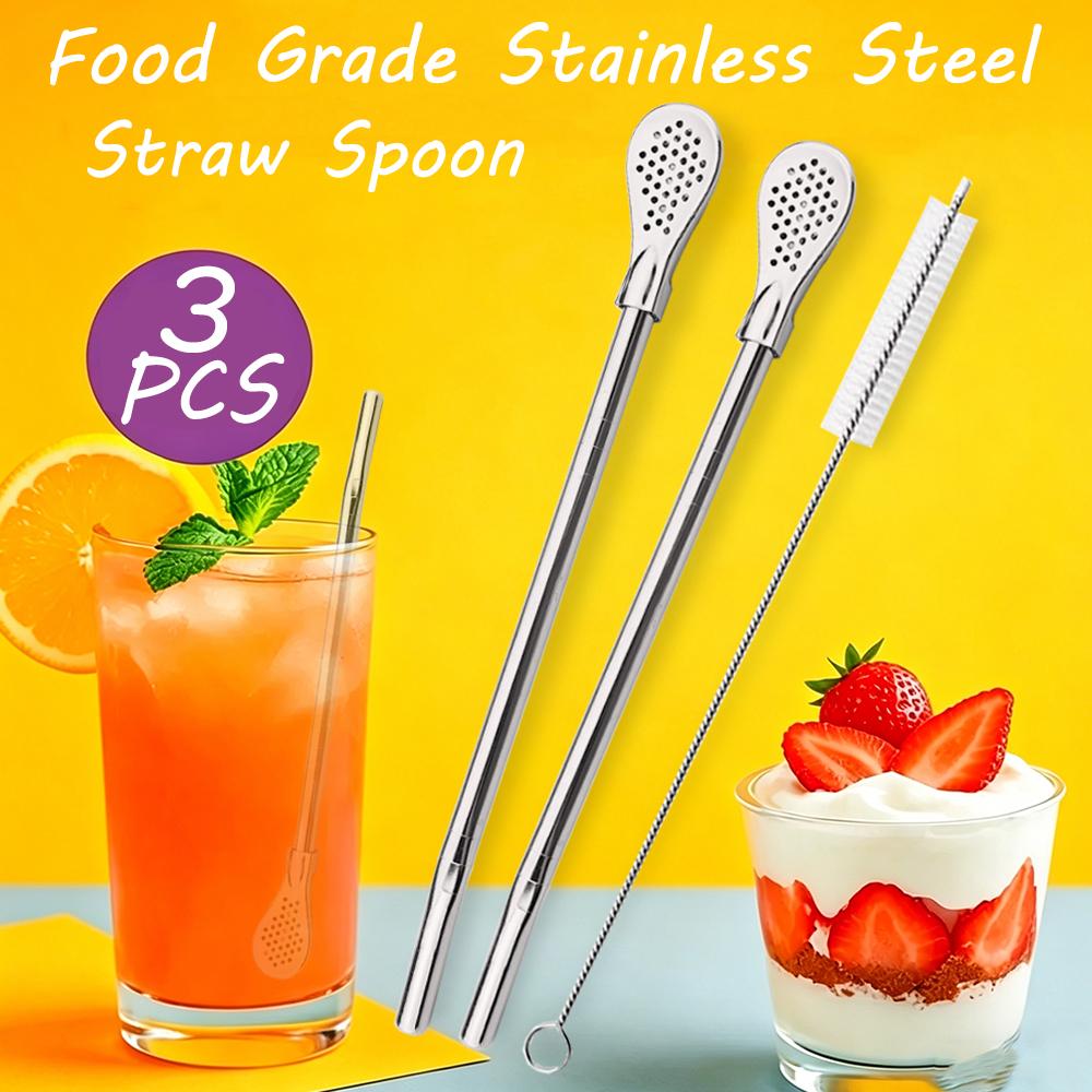 3Pcs Bombilla Filter Straw Stainless Steel Straw Spoon Tea Filter Yerba Mate Straw Reusable Bar Accessories серебряный