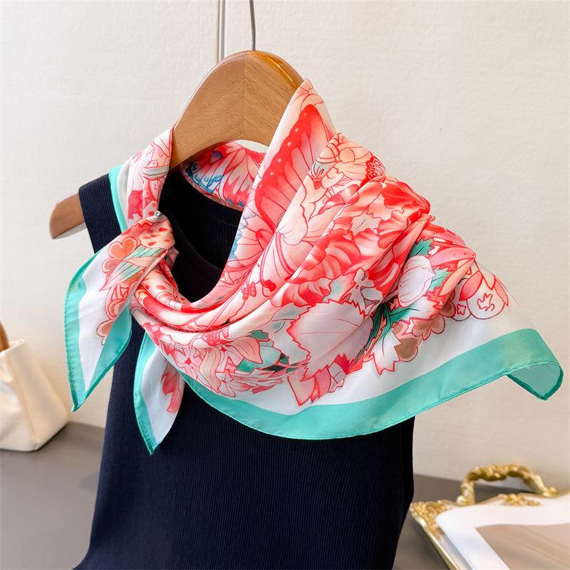 70*70Cm Spring Summer Women Scarf Silk Butterfly Print Satin Beach Scarves Shawl Headband Hijab Bandana Wrap Bufanda