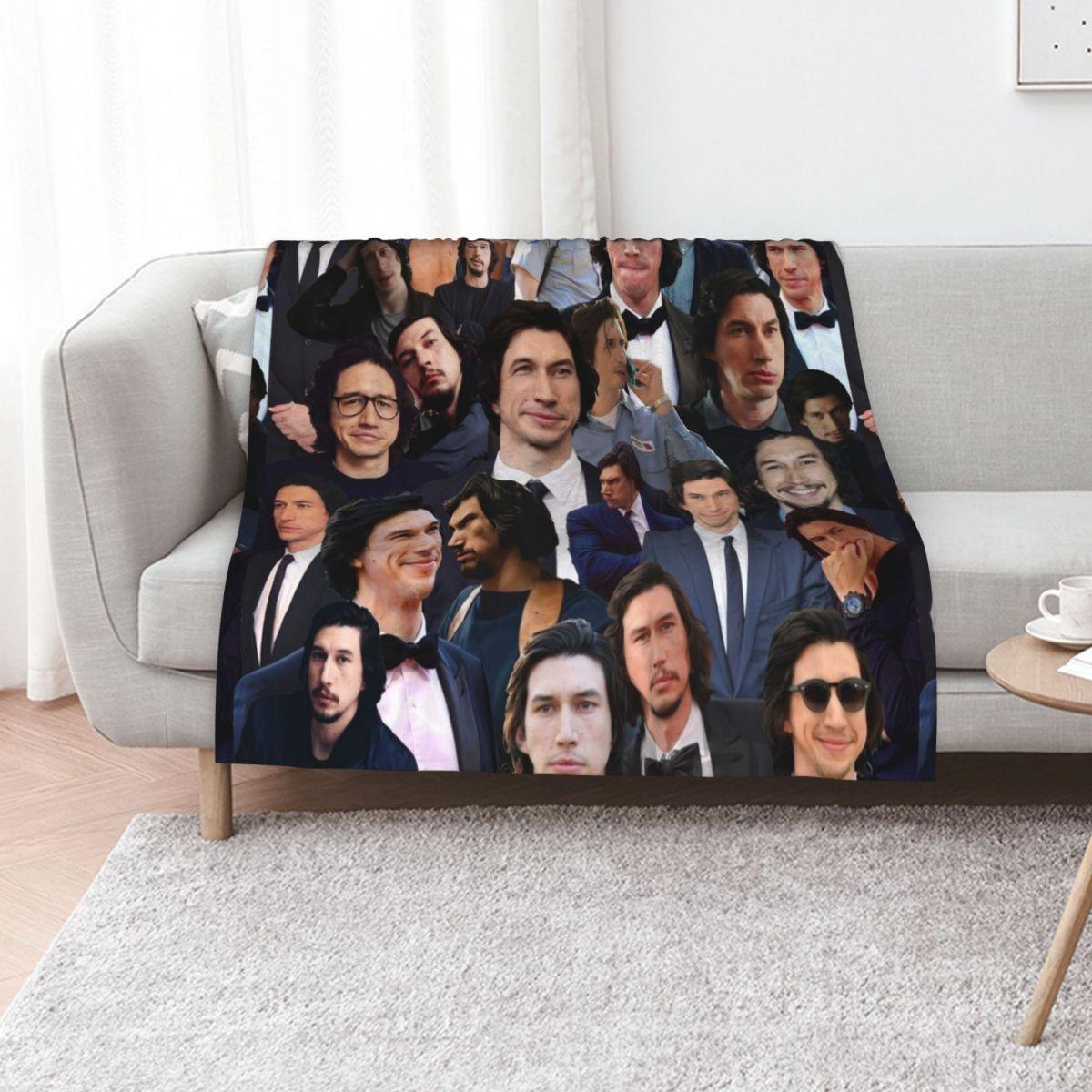 Adam Driver Blue Collage Throw Blanket Quilt Decorative Sofas Retros cosplay anime Blankets 75X95CM