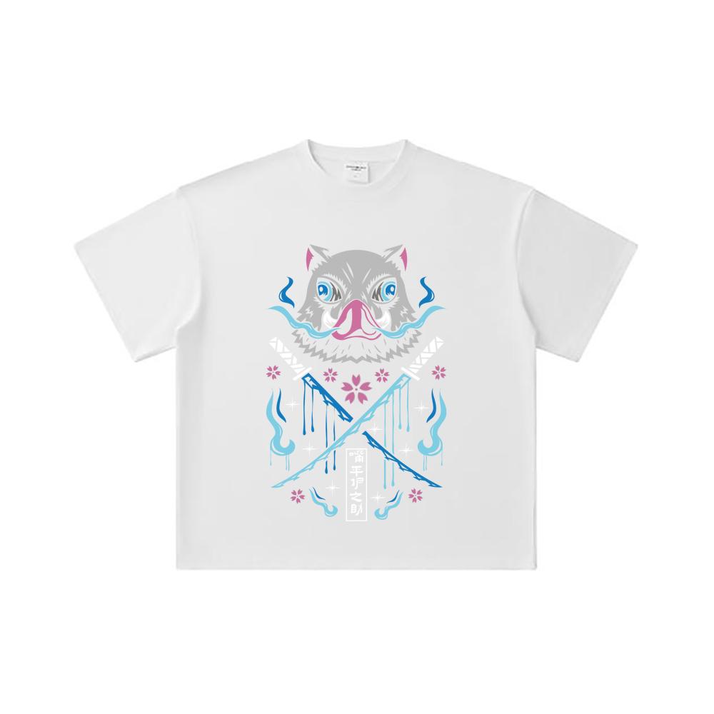 260 GSM Double Yarn 32 Count 100% Cotton Demon Slayer V97 Inosuke Print Unisex Heavy Cotton T Shirt