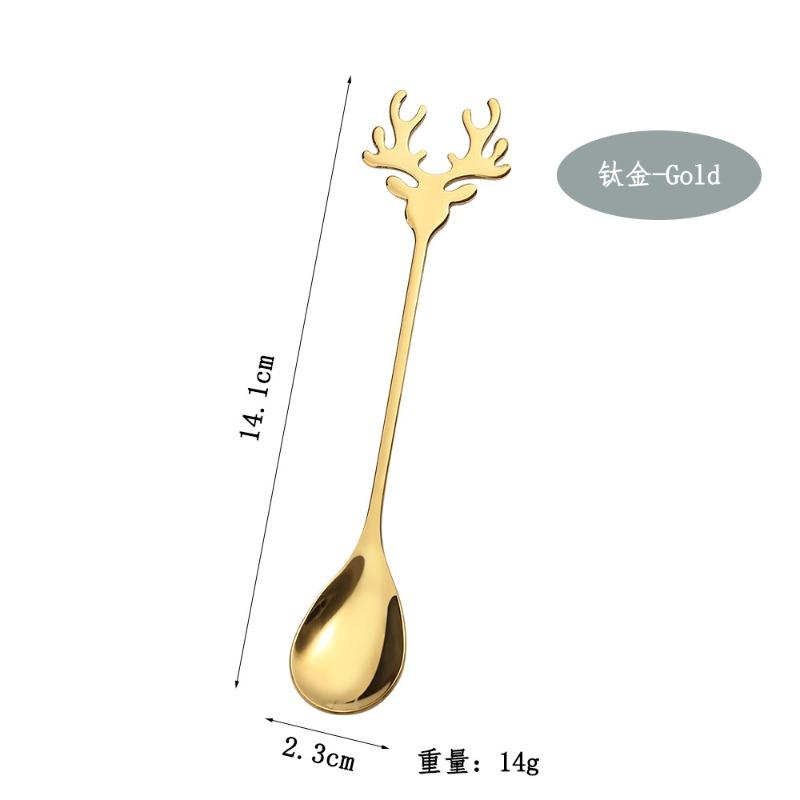 4pcs Christmas Elk Head Shape Stainless Coffee Spoon New Year 2026 Christmas Decoration Table Decor for Home Navidad 2025 Gifts