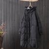 Women's 2023 Winter Hooded Duck Down Jacket with Oblique Placket, Mid-Length, Over-the-Knee, and Zipper.