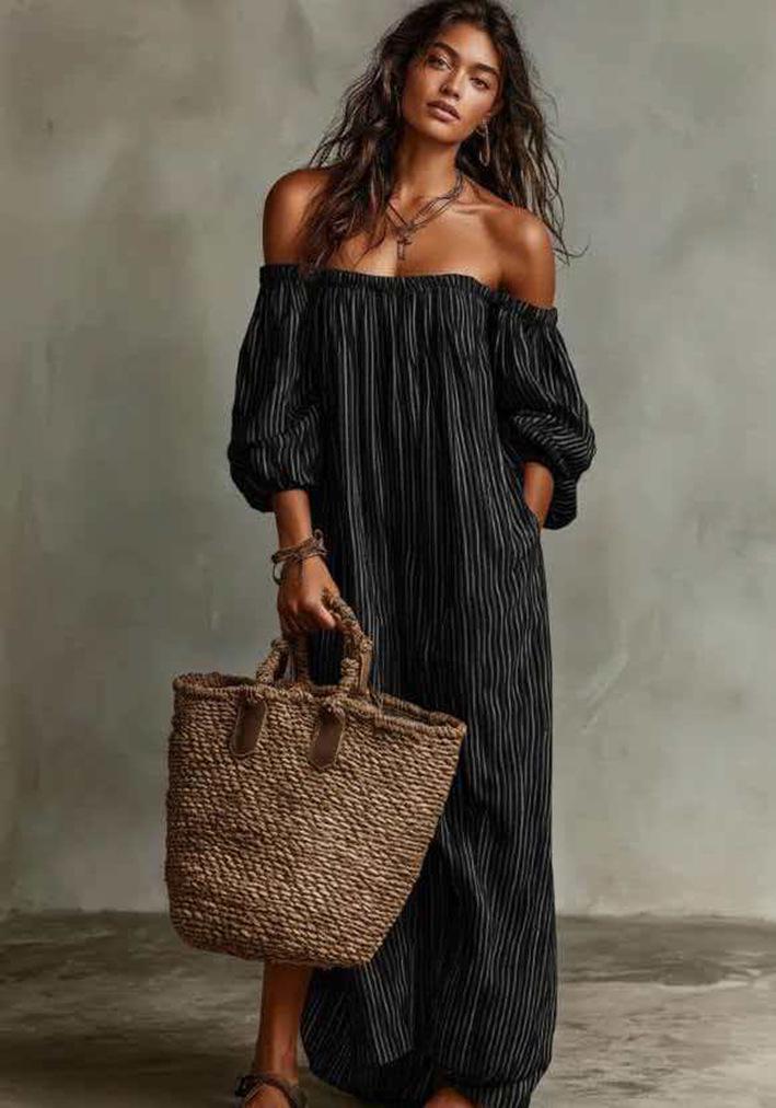 2026 Summer Elegant One-Shoulder Stripe Casual Dress