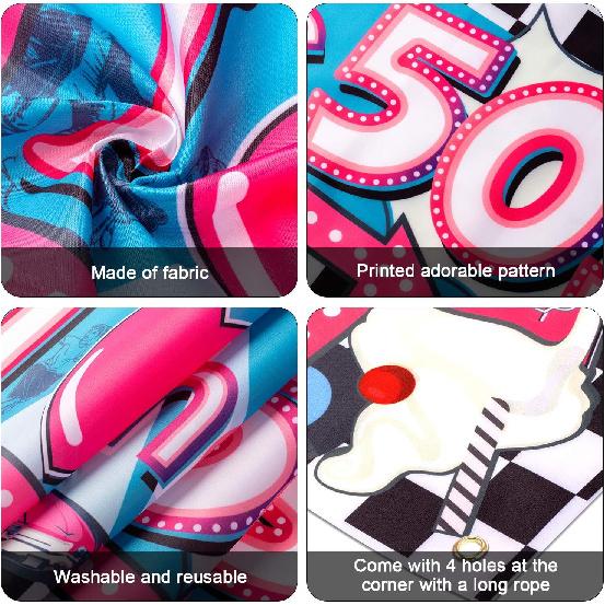 I Love The 50's Banner - 1950s Rock and Roll Theme Party Decorations, Photo Booth Backdrop Wall Background, Baby Shower Birthday Supplies, 70.8 X