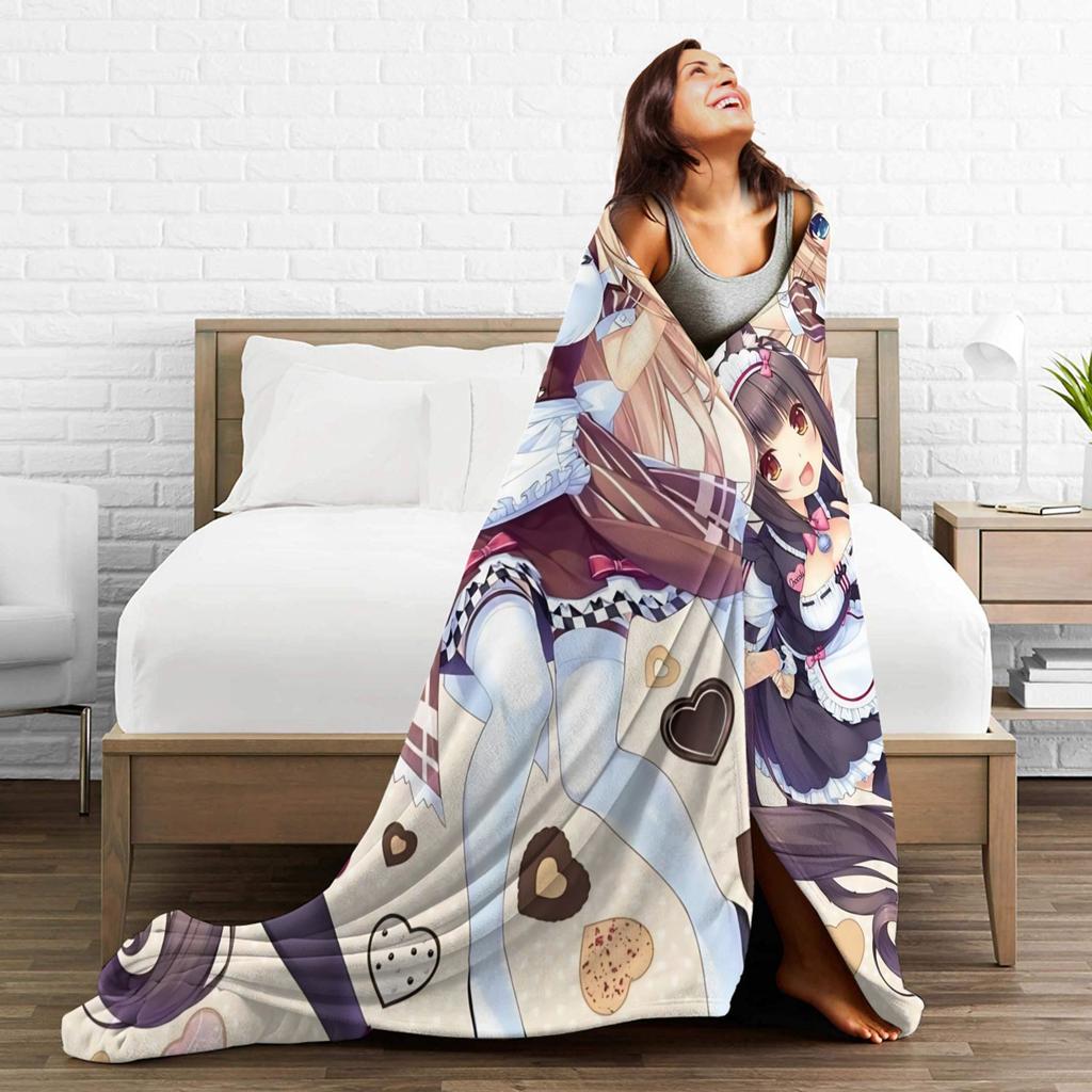 Soft Warm Blanket Picnic Nekopara Cartoon Game Throw Blanket  Flannel Bedspread For Living Room Fashion Sofa Bed Cover