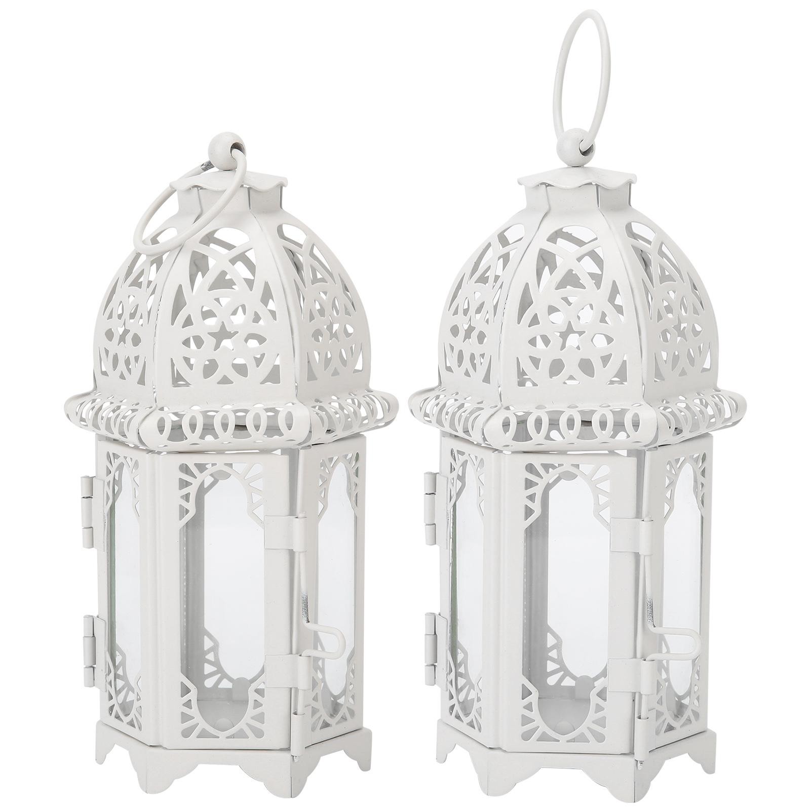 

2Pcs Candlestick Ornaments White Transparent Romantic Castle Iron Hanging Candle Holder