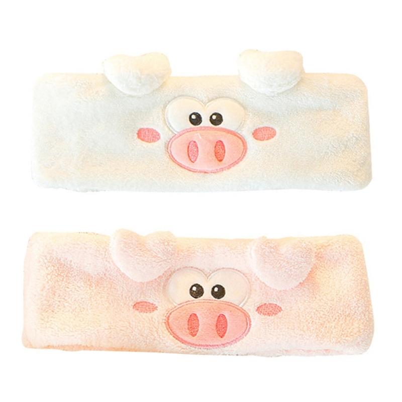 Soft and Absorbent Piggy Heart Headband for Daily Skincare and Makeup Removal Soft Plush Furry Hairband