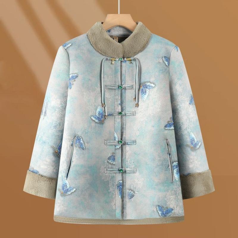 

Новая осенне-зимняя шерстяная куртка с меховой подкладкой для мамы, утолщенная теплая зимняя верхняя одежда для женщин среднего и пожилого возраста 6XL [Recommended 160-82.5kg] зелёный