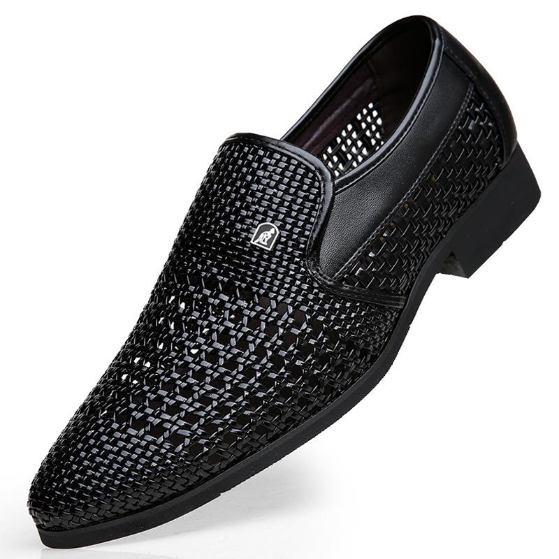 

Men s leather shoes hollow 2025 new summer dress business hole men s shoes genuine leather woven sandals 38
