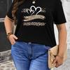New T-shirt Leopard Print Heart Pattern Black T-shirt