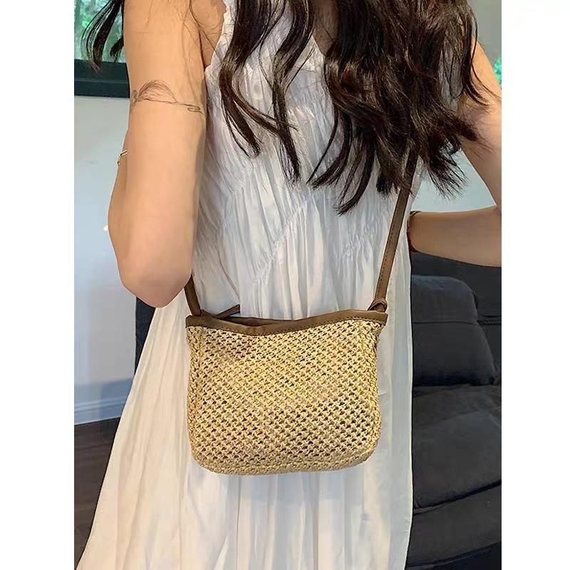 

2025 Mini Pastoral Style Woven Crossbody Bag - Fresh Summer Knit Square Design коричневый